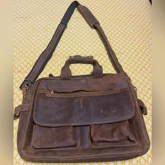 Kattee Other - Kattee Full Grain Leather Briefcase Brown Laptop Messenger Bag 16”